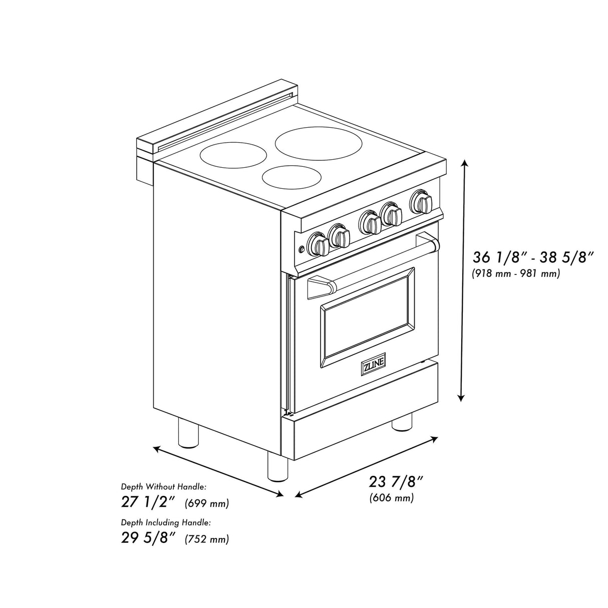 ZLINE 24" 2.8 cu. ft. Induction Range with a 4 Element Stove and Electric Oven in Black Stainless Steel (RAIND-BS-24)