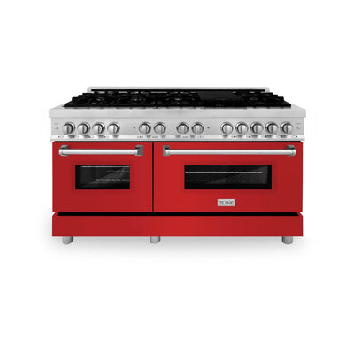 ZLINE 60 in. 7.4 cu. ft. Dual Fuel Range with Gas Stove and Electric Oven in Stainless Steel with Color Options (RA60) [Color: Red Matte]