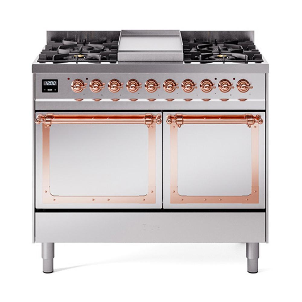 ILVE UND40FQNMPSSP Nostalgie II Noblesse 40 inch Dual Fuel Range (Natural Gas, Solid Door, Stainless Steel, Copper)