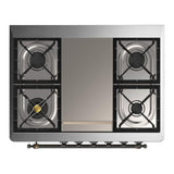 ILVE UM36FNR3EGBLP Majestic III 36 inch Dual Fuel Range with 6 Black Brass Burners and Griddle, Dual Function Burner up to 25,000 BTU (Triple Glass Door, Emerald Green, Burnished, Liquid Propane)