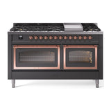 ILVE UN60FNMPMGPLP Nostalgie II Noblesse 60 inch Dual Fuel Range (9 Sealed Burners + Griddle, Liquid Propane, Triple Glass Door, Graphite Matte, Copper)