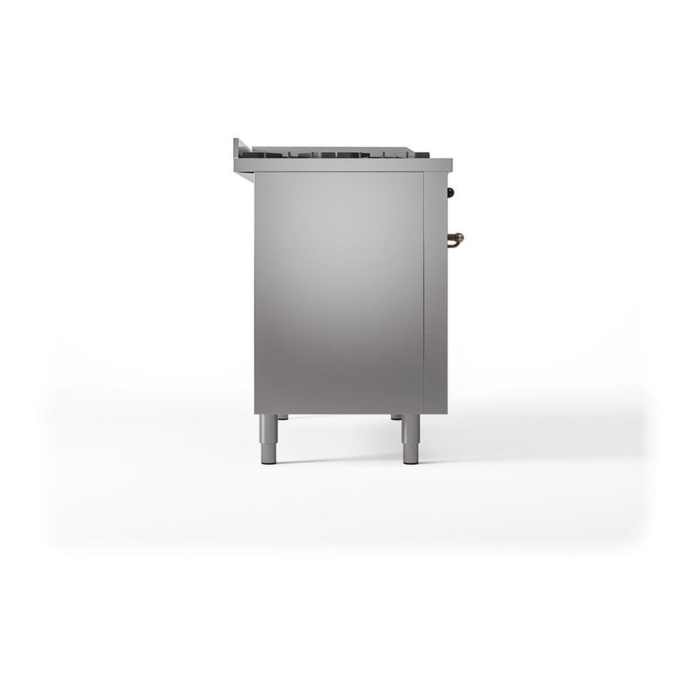 ILVE UN48FSQNMPSSBLP Nostalgie II Noblesse 48 inch Dual Fuel Range (5 Sealed Burners + Griddle + French Top, Liquid Propane, Solid Door, Stainless Steel, Burnished)