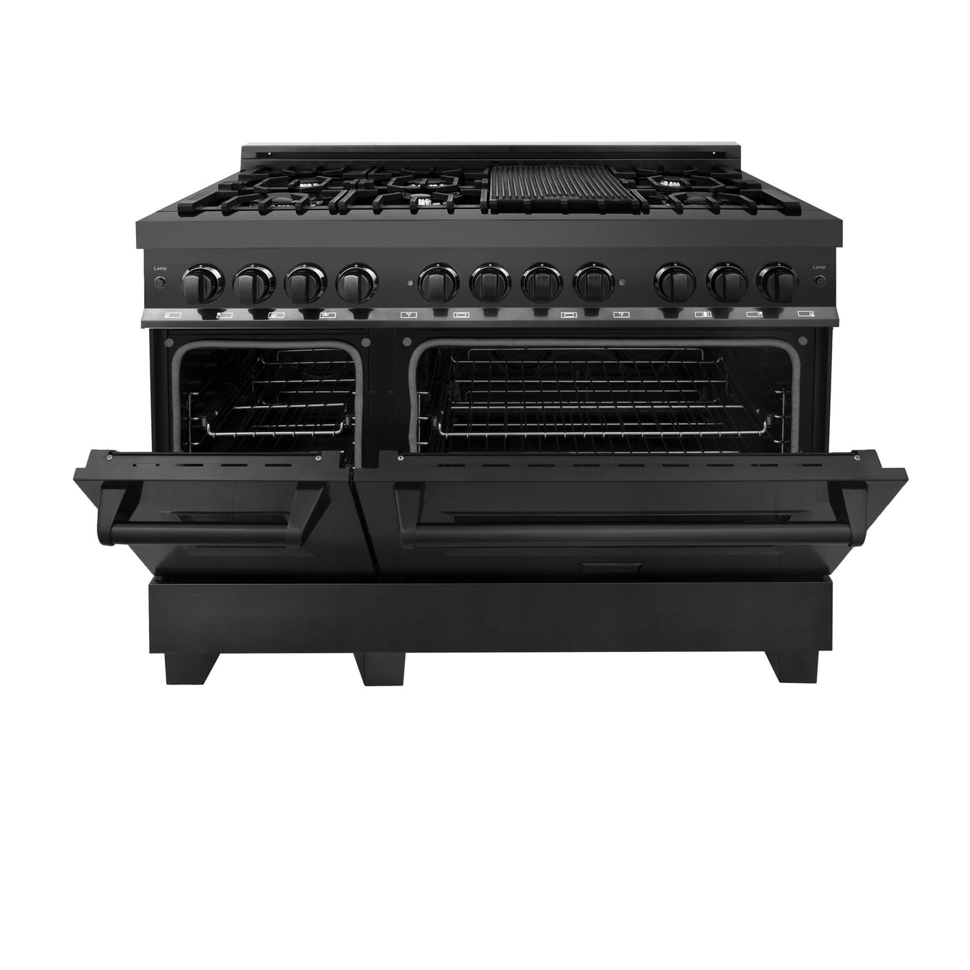ZLINE 48" 6.0 cu. ft. Dual Fuel Range with Gas Stove and Electric Oven in Black Stainless Steel with Brass Burners (RAB-48)