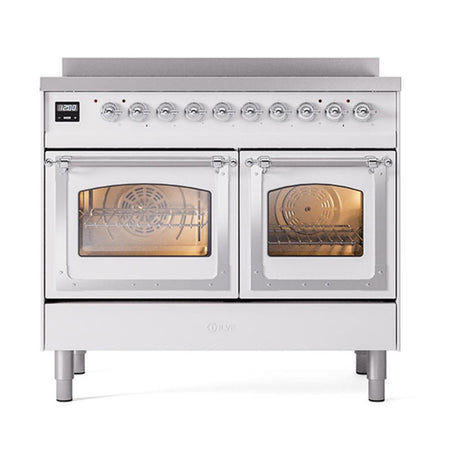 ILVE UNDI406NMPWHC Nostalgie II Noblesse 40 inch Induction Range (Triple Glass Door, White, Chrome)
