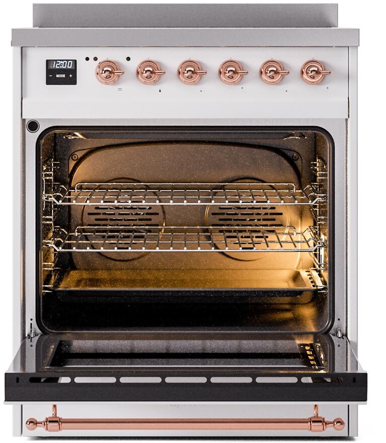 Nostalgie II 30 Inch Electric Freestanding Range in White with Copper Trim