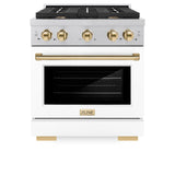 ZLINE Autograph Edition 30 in. 4.2 cu. ft. 4 Burner Gas Range with Convection Gas Oven in DuraSnow' Stainless Steel with White Matte Door and Polished Gold Accents (SGRSZ-WM-30-G)