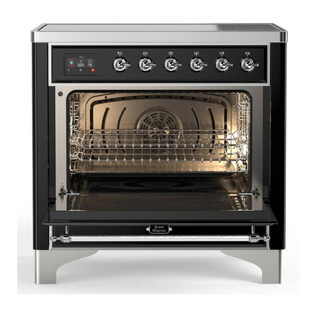 ILVE UMIB36NR3BKC Majestic III 36 inch Induction Range with 6 Elements, 3.5 cu. ft. Total Oven Capacity (Triple Glass Door, Glossy Black, Chrome)