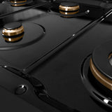 ZLINE Autograph Edition 48 in. 6.7 cu. ft. Paramount Double Oven Gas Range with 8 Burner Cooktop in Black Stainless Steel and Champagne Bronze Helix Handles and Knob Accents (SGRBZ-48-KCB)