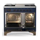ILVE UMD40FQNR3MBB Majestic III 40 inch Dual Fuel Range with 6 Burners and Griddle, Dual Function Burner up to 25,000 BTU (Natural Gas, Solid Door, Midnight Blue, Burnished)