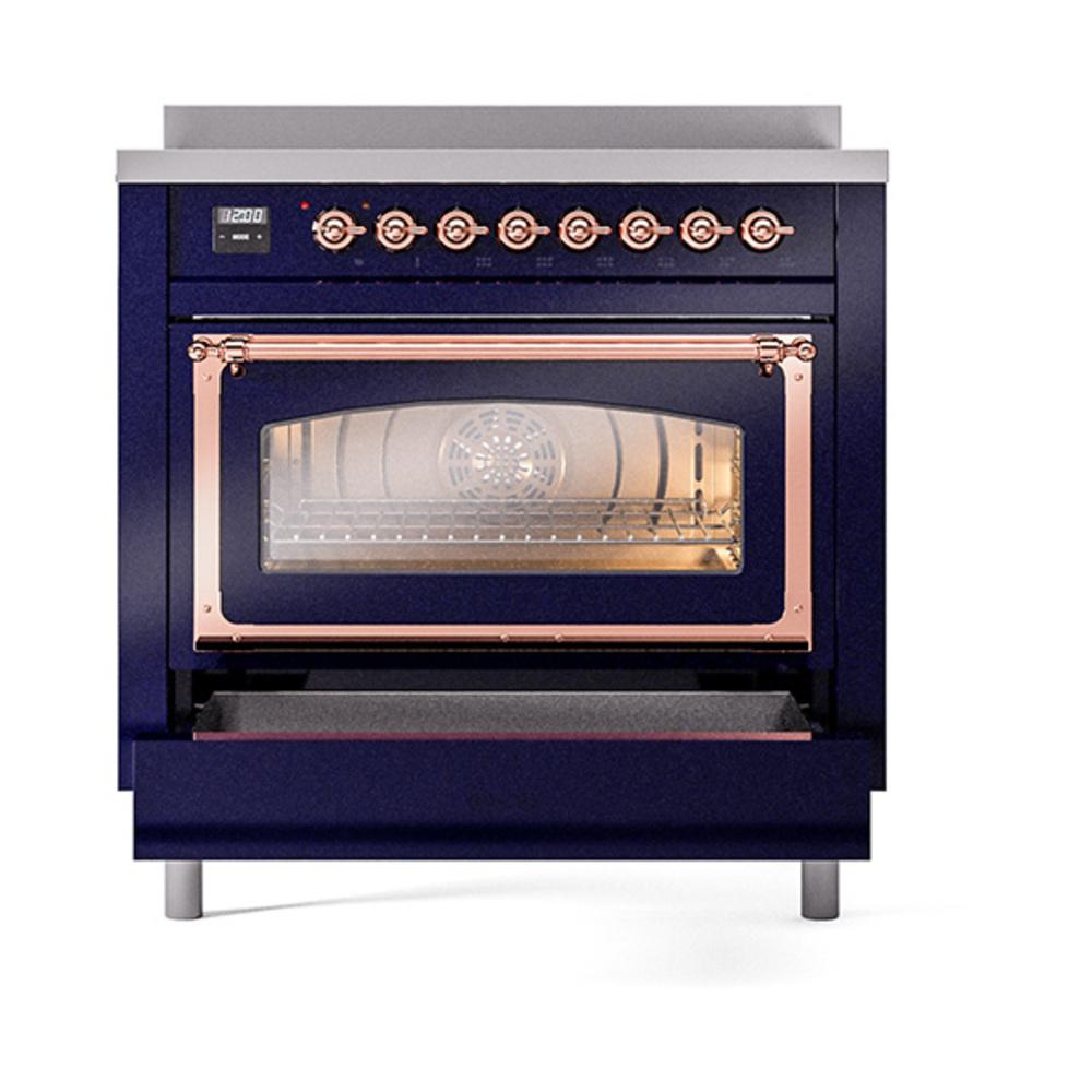 ILVE UNI366NMPMBP Nostalgie II Noblesse 36 inch Induction Range (Triple Glass Door, Midnight Blue, Copper)