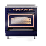 ILVE UNI366NMPMBP Nostalgie II Noblesse 36 inch Induction Range (Triple Glass Door, Midnight Blue, Copper)