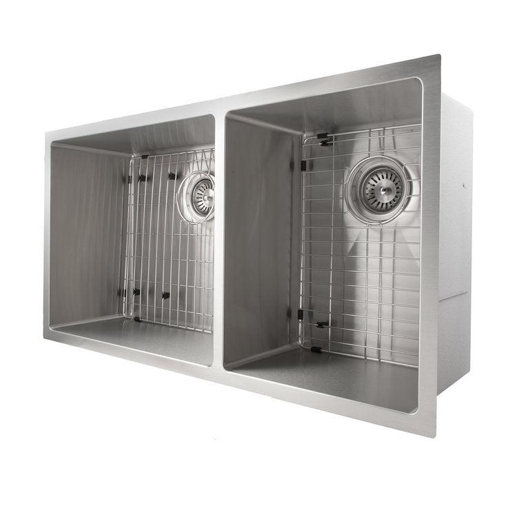 ZLINE 36 in. Chamonix Undermount Double Bowl Stainless Steel Kitchen Sink with Bottom Grid (SR60D-36)