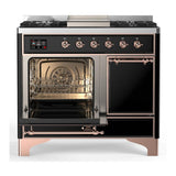 ILVE UMD40FQNR3BKP Majestic III 40 inch Dual Fuel Range with 6 Burners and Griddle, Dual Function Burner up to 25,000 BTU (Natural Gas, Solid Door, Glossy Black, Copper)