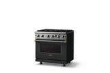 36"W. Open Burner Gas Range (Finish: Antique Bronze, Trim: Brushed Brass, Fuel: Natural Gas)