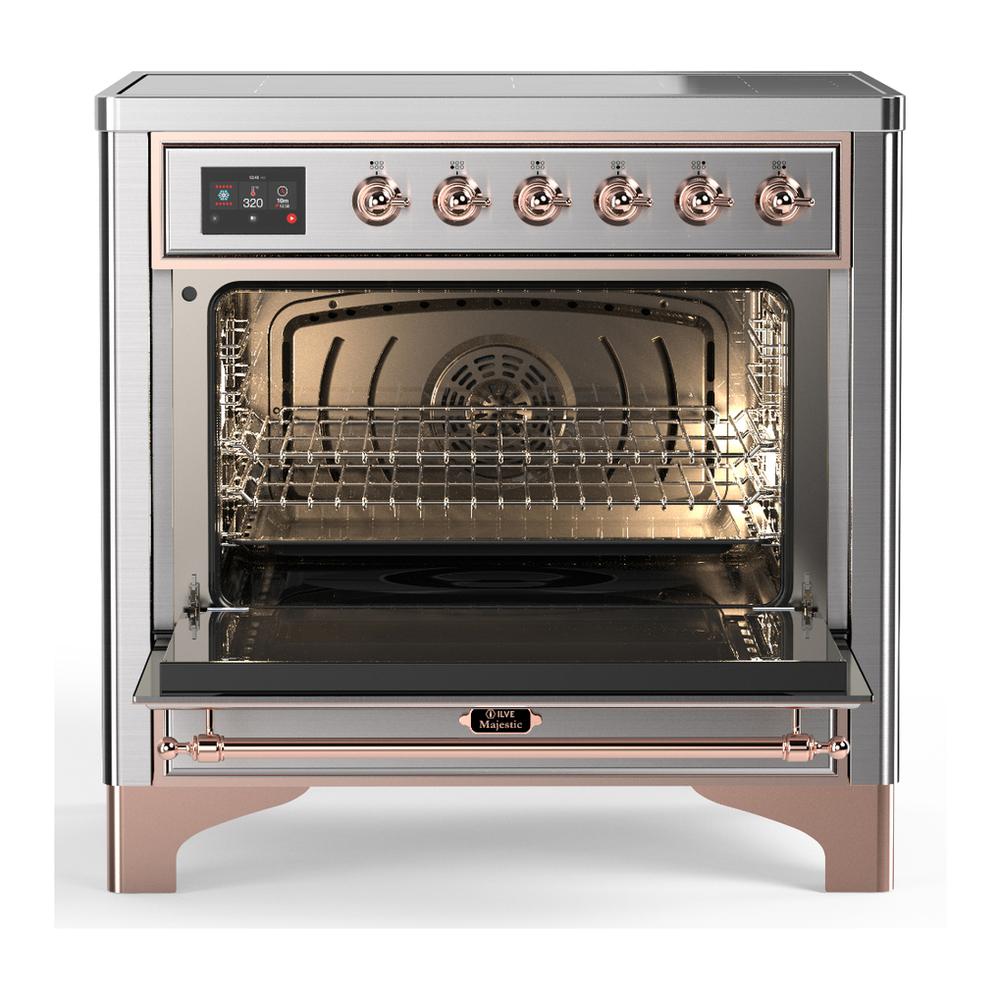ILVE UMIB36QNR3SSP Majestic III 36 inch Induction Range with 6 Elements, 3.5 cu. ft. Total Oven Capacity (Solid Door, Stainless Steel, Copper)