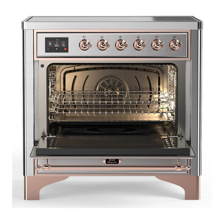 ILVE UMIB36QNR3SSP Majestic III 36 inch Induction Range with 6 Elements, 3.5 cu. ft. Total Oven Capacity (Solid Door, Stainless Steel, Copper)