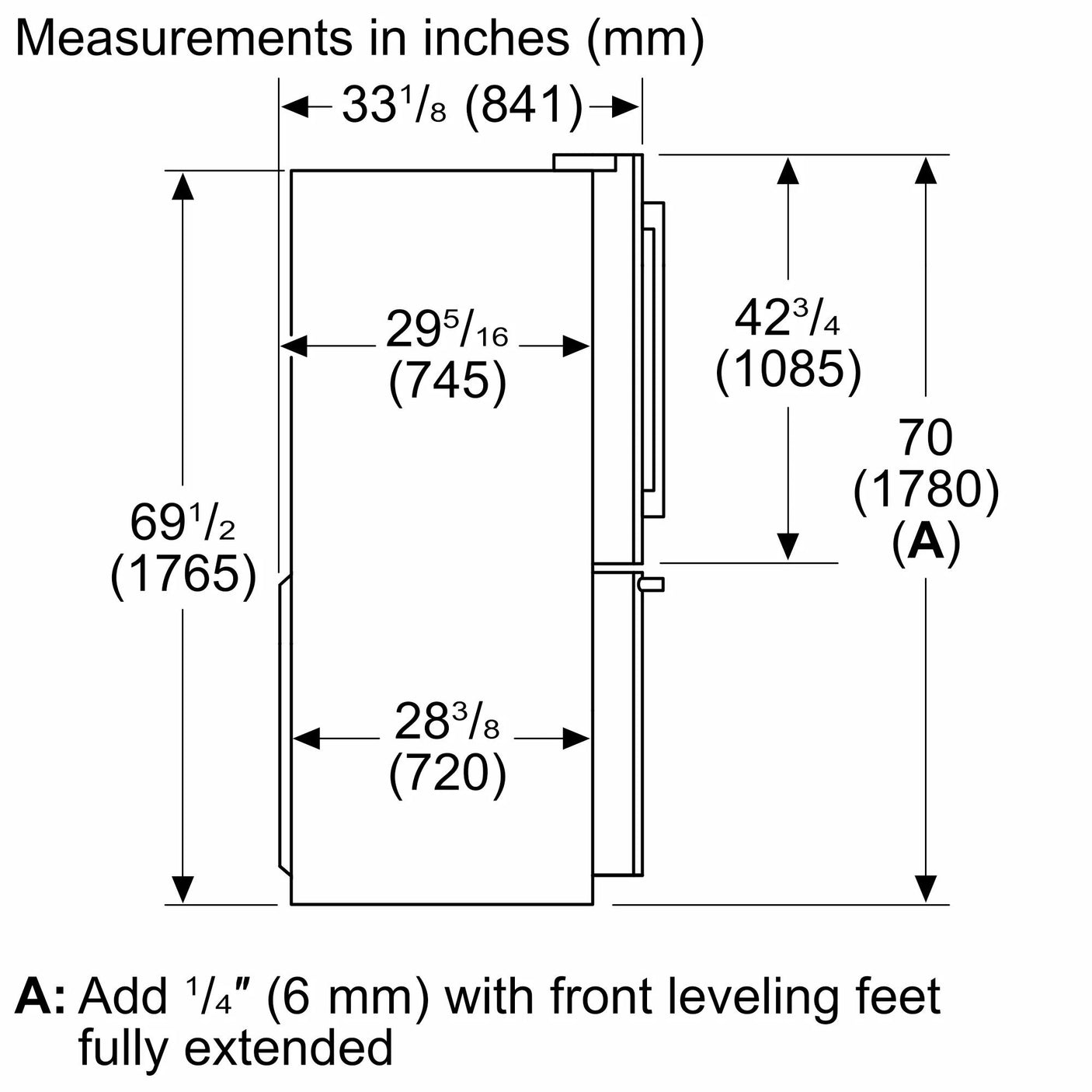 500 Series French Door Bottom Mount Refrigerator 36" Stainless steel (with anti-fingerprint), Total No Frost