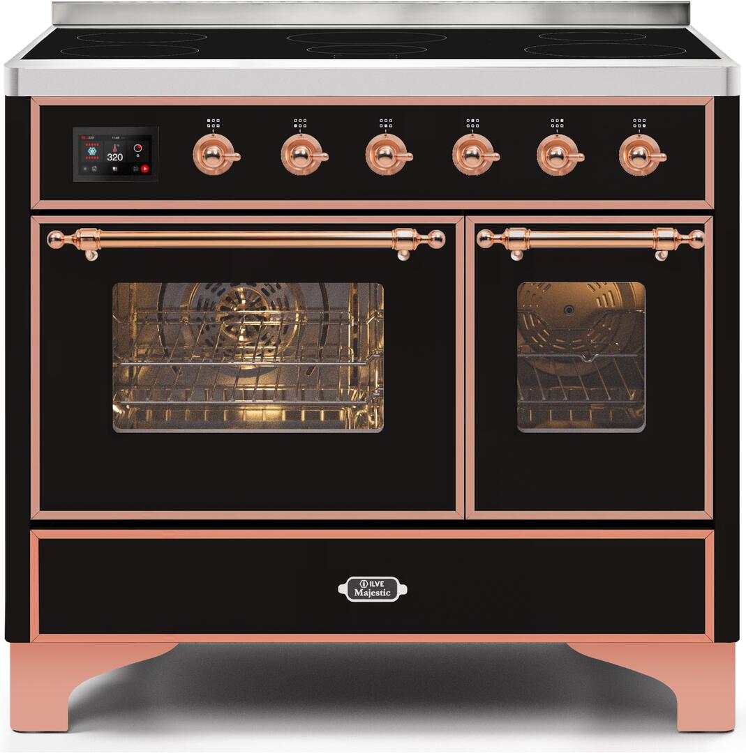 Majestic II 40 Inch Electric Freestanding Range in Glossy Black with Copper Trim