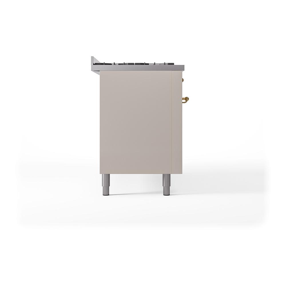 ILVE UN60FQNMPAWG Nostalgie II Noblesse 60 inch Dual Fuel Range (9 Sealed Burners + Griddle, Natural Gas, Solid Door, Antique White, Brass)