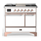 ILVE UMD40FQNR3WHP Majestic III 40 inch Dual Fuel Range with 6 Burners and Griddle, Dual Function Burner up to 25,000 BTU (Natural Gas, Solid Door, White, Copper)