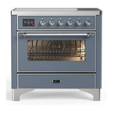 ILVE UMIB36NR3BGC Majestic III 36 inch Induction Range with 6 Elements, 3.5 cu. ft. Total Oven Capacity (Triple Glass Door, Blue Grey, Chrome)