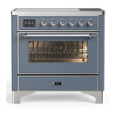 ILVE UMIB36NR3BGC Majestic III 36 inch Induction Range with 6 Elements, 3.5 cu. ft. Total Oven Capacity (Triple Glass Door, Blue Grey, Chrome)