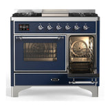 ILVE UMD40FNR3MBC Majestic III 40 inch Dual Fuel Range with 6 Burners and Griddle, Dual Function Burner up to 25,000 BTU (Natural Gas, Triple Glass Door, Midnight Blue, Chrome)