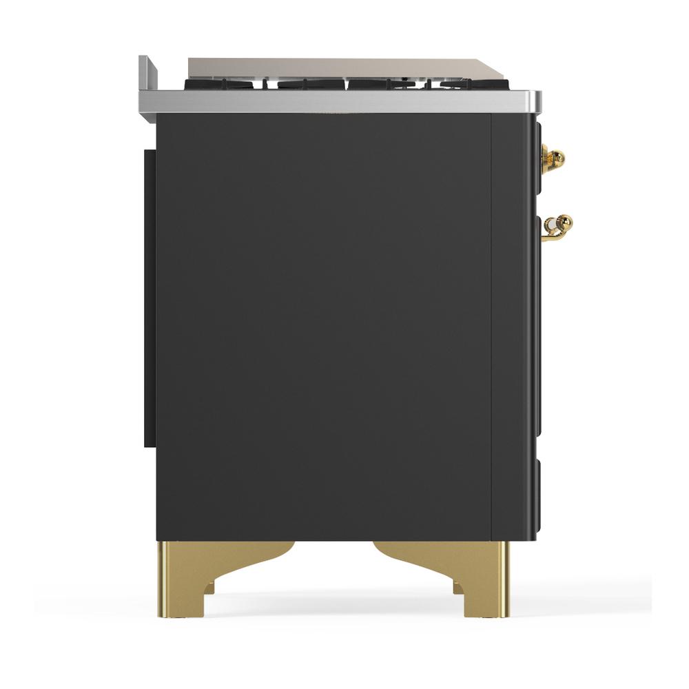 ILVE UM48FNR3MGGLP Majestic III 48 inch Dual Fuel Range with 8 Burners and Griddle, Dual Function Burner up to 25,000 BTU (Liquid Propane, Triple Glass Door, Graphite Matte, Brass)