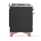 ILVE UM48FSQNR3MGPLP Majestic III 48 inch Dual Fuel Range with 5 Black Brass Burners, Griddle and French Top, Dual Function Burner up to 25,000 BTU (Liquid Propane, Solid Door, Graphite Matte, Copper)