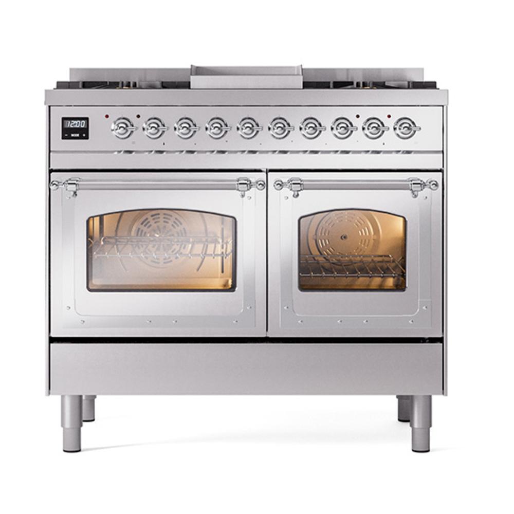 ILVE UND40FNMPSSC Nostalgie II Noblesse 40 inch Dual Fuel Range (Natural Gas, Triple Glass Door, Stainless Steel, Chrome)