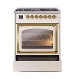 ILVE UN30NMPAWG Nostalgie II Noblesse 30 inch Dual Fuel Range (Natural Gas, Triple Glass Door, Antique White, Brass)