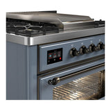 ILVE UM36FNR3BGB Majestic III 36 inch Dual Fuel Range with 6 Black Brass Burners and Griddle, Dual Function Burner up to 25,000 BTU (Triple Glass Door, Blue Grey, Burnished, Natural Gas)
