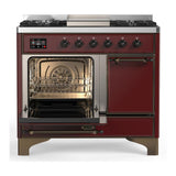 ILVE UMD40FQNR3BUB Majestic III 40 inch Dual Fuel Range with 6 Burners and Griddle, Dual Function Burner up to 25,000 BTU (Natural Gas, Solid Door, Burgundy, Burnished)