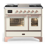 ILVE UMD40FNR3AWPLP Majestic III 40 inch Dual Fuel Range with 6 Burners and Griddle, Dual Function Burner up to 25,000 BTU (Liquid Propane, Triple Glass Door, Antique White, Copper)