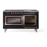 ILVE UN60FNMPBKP Nostalgie II Noblesse 60 inch Dual Fuel Range (9 Sealed Burners + Griddle, Natural Gas, Triple Glass Door, Glossy Black, Copper)