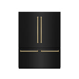 ZLINE Autograph Edition 60 in. 32.2 cu. ft. French Door Built-In Bottom Freezer Refrigerator with Water Dispenser and Ice Maker in Black Stainless Steel with Graphite Gray Interior and Polished Gold Accents (GRBIVZ-BS-60-G)