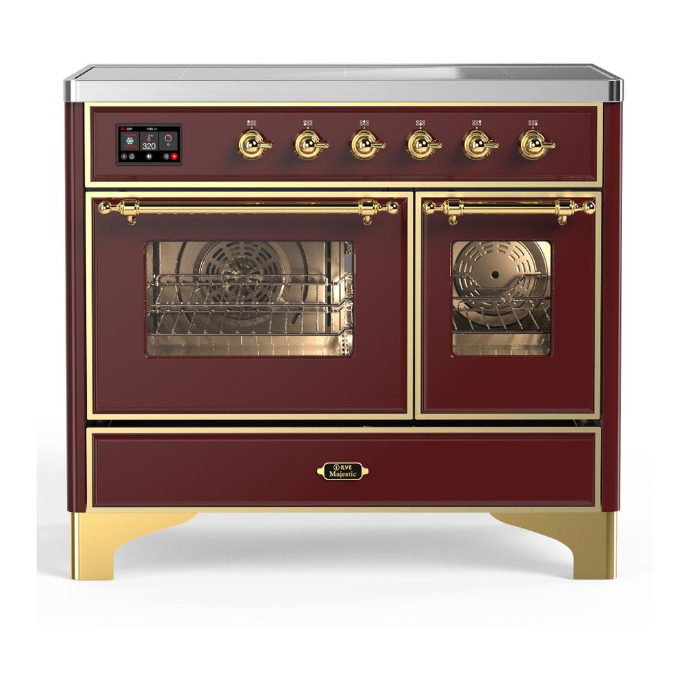 ILVE UMDIB40NR3BUG Majestic III 40 inch Induction Range with 6 Elements, 3.82 cu. ft. Total Oven Capacity (Triple Glass Door, Burgundy, Brass)