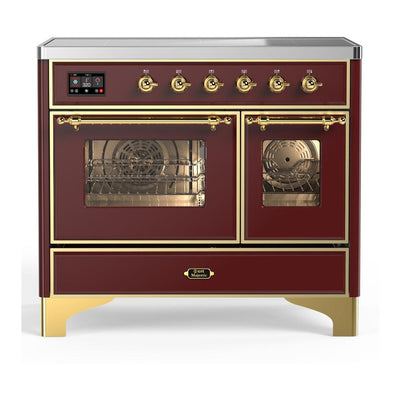ILVE UMDIB40NR3BUG Majestic III 40 inch Induction Range with 6 Elements, 3.82 cu. ft. Total Oven Capacity (Triple Glass Door, Burgundy, Brass)