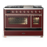 ILVE UM48FNR3BUPLP Majestic III 48 inch Dual Fuel Range with 8 Burners and Griddle, Dual Function Burner up to 25,000 BTU (Liquid Propane, Triple Glass Door, Burgundy, Copper)