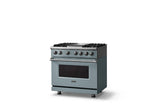 36"W. Dual Fuel Range (Burner: 4g, Finish: November Sky, Trim: Polished Chrome, Fuel: Natural Gas)