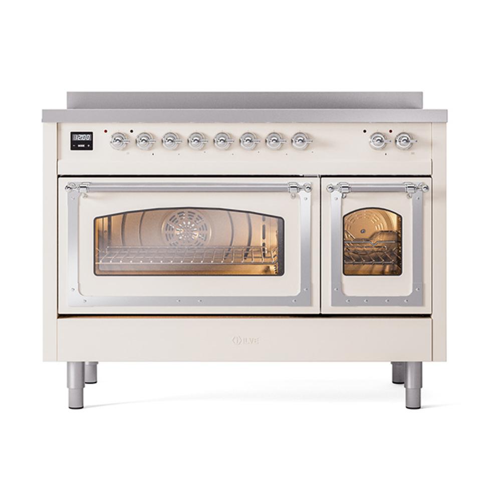 ILVE UNI486NMPAWC Nostalgie II Noblesse 48 inch Induction Range (Triple Glass Door, Antique White, Chrome)