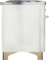 Majestic II 48 Inch Dual Fuel Natural Gas Freestanding Range in White with Brass Trim
