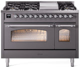 Nostalgie II 48 Inch Dual Fuel Natural Gas Freestanding Range in Matte Graphite with Chrome Trim