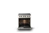 30"W. Electric Range (Finish: Pure White, Trim: Polished Chrome)