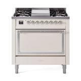 ILVE UN36FQNMPAWC Nostalgie II Noblesse 36 inch Dual Fuel Range (Natural Gas, Solid Door, Antique White, Chrome)
