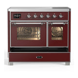 ILVE UMDIB40NR3BUC Majestic III 40 inch Induction Range with 6 Elements, 3.82 cu. ft. Total Oven Capacity (Triple Glass Door, Burgundy, Chrome)