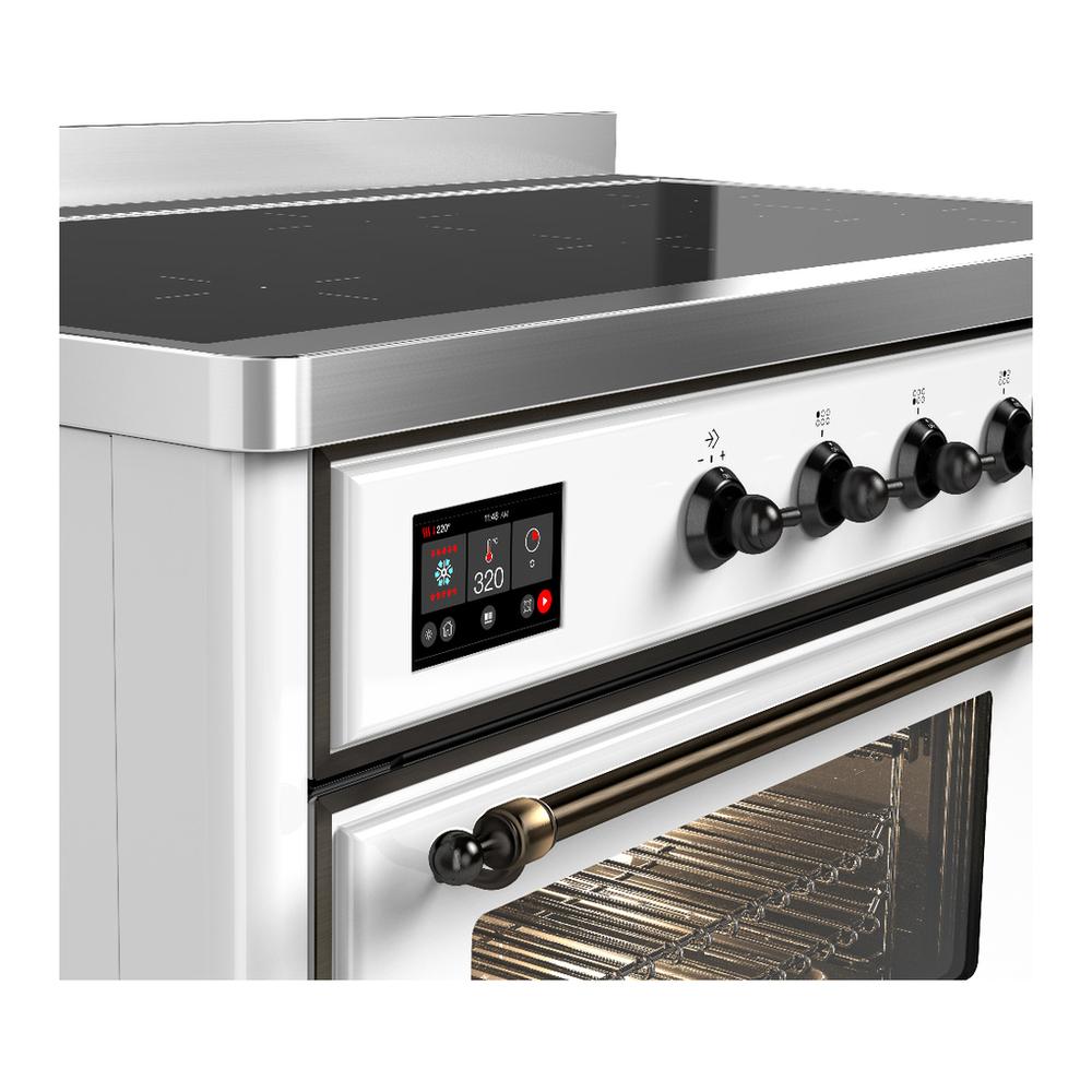 ILVE UMIB48NR3WHB Majestic III 48 inch Induction Range with 6 Elements, 5.02 cu. ft. Total Oven Capacity (Triple Glass Door, White, Burnished)