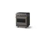 30"W. Dual Fuel Range (Finish: Damascus Gray, Trim: Brushed Brass, Fuel: Propane)