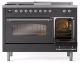 Nostalgie II 48 Inch Dual Fuel Natural Gas Freestanding Range in Matte Graphite with Chrome Trim