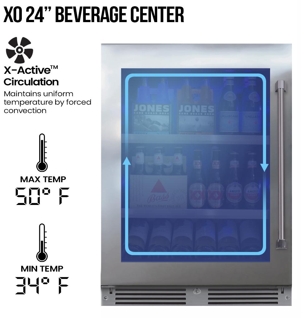 24" Beverage Center, Stainless Steel Glass, Field Reversible Hinge